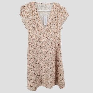 OUTERKNOWN Floral Print V Neck Short Sleeve Mini Dress Lightweight Womens XS